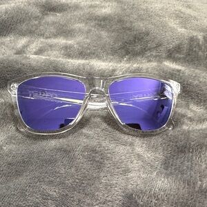 Frogskin Oakley Clear Frame Sunglasses with Purple Lenses